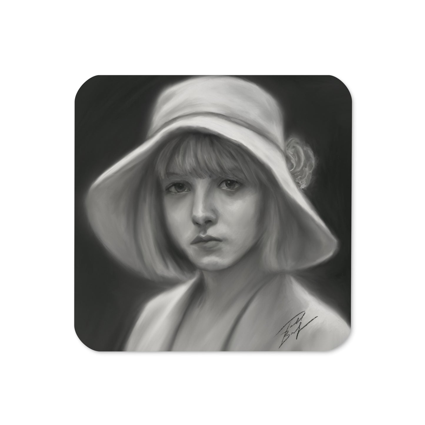 "Girl In A Wide White Hat" Cork-Back Coaster