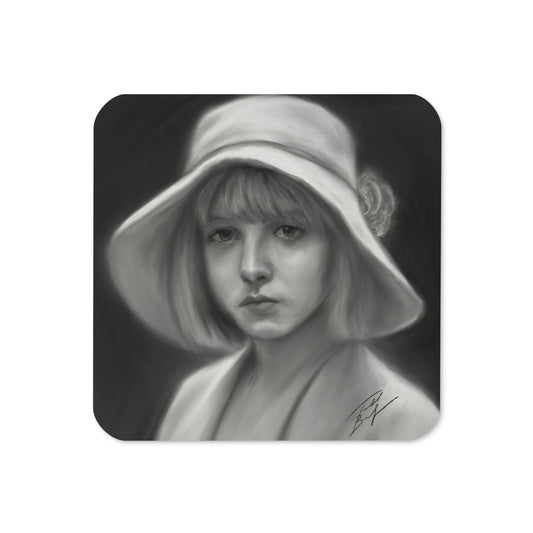 "Girl In A Wide White Hat" Cork-Back Coaster
