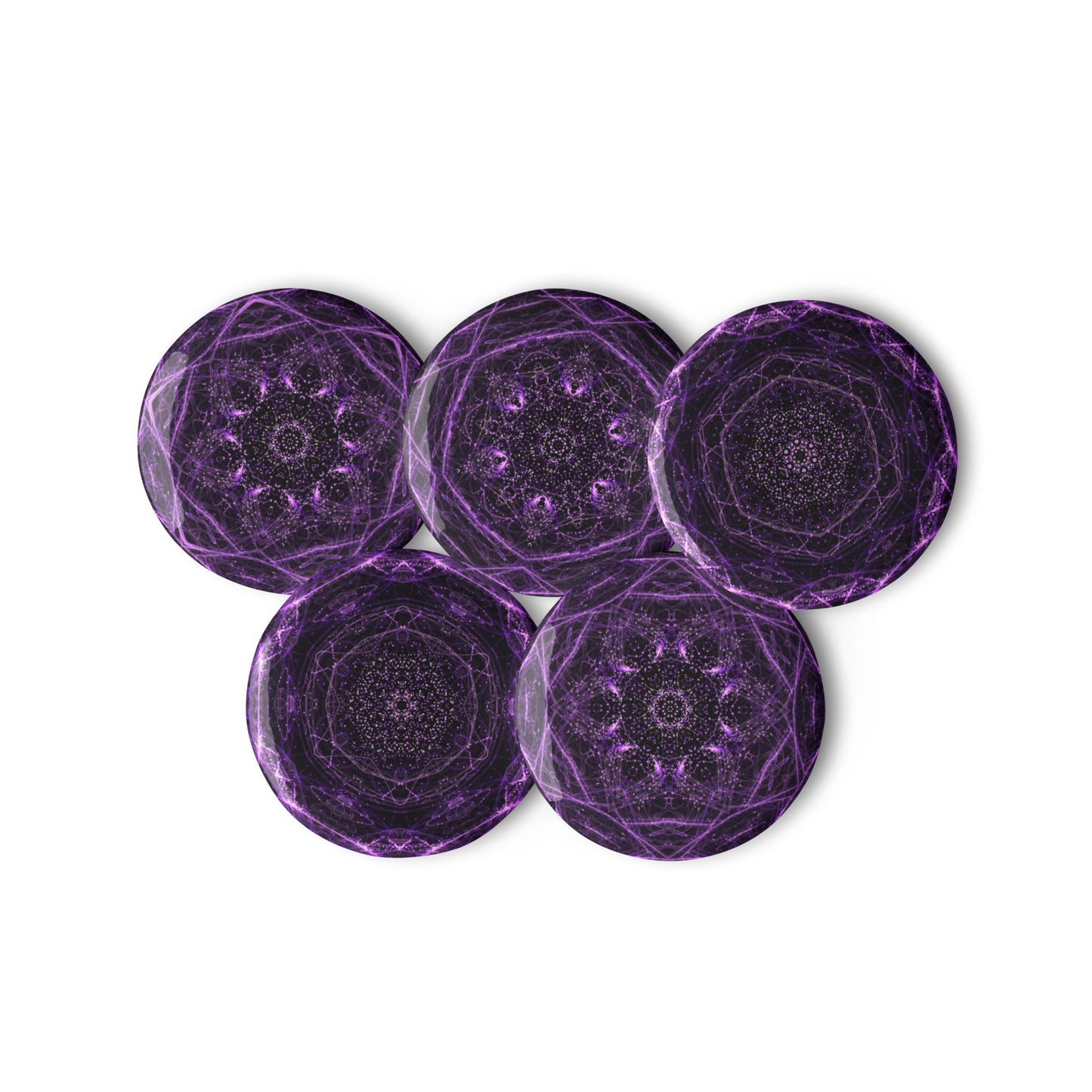 Set of 5 Purple Mandala Pin Buttons