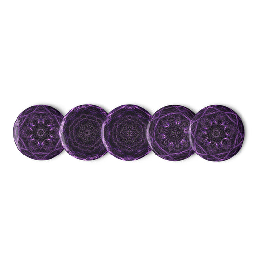 Set of 5 Purple Mandala Pin Buttons